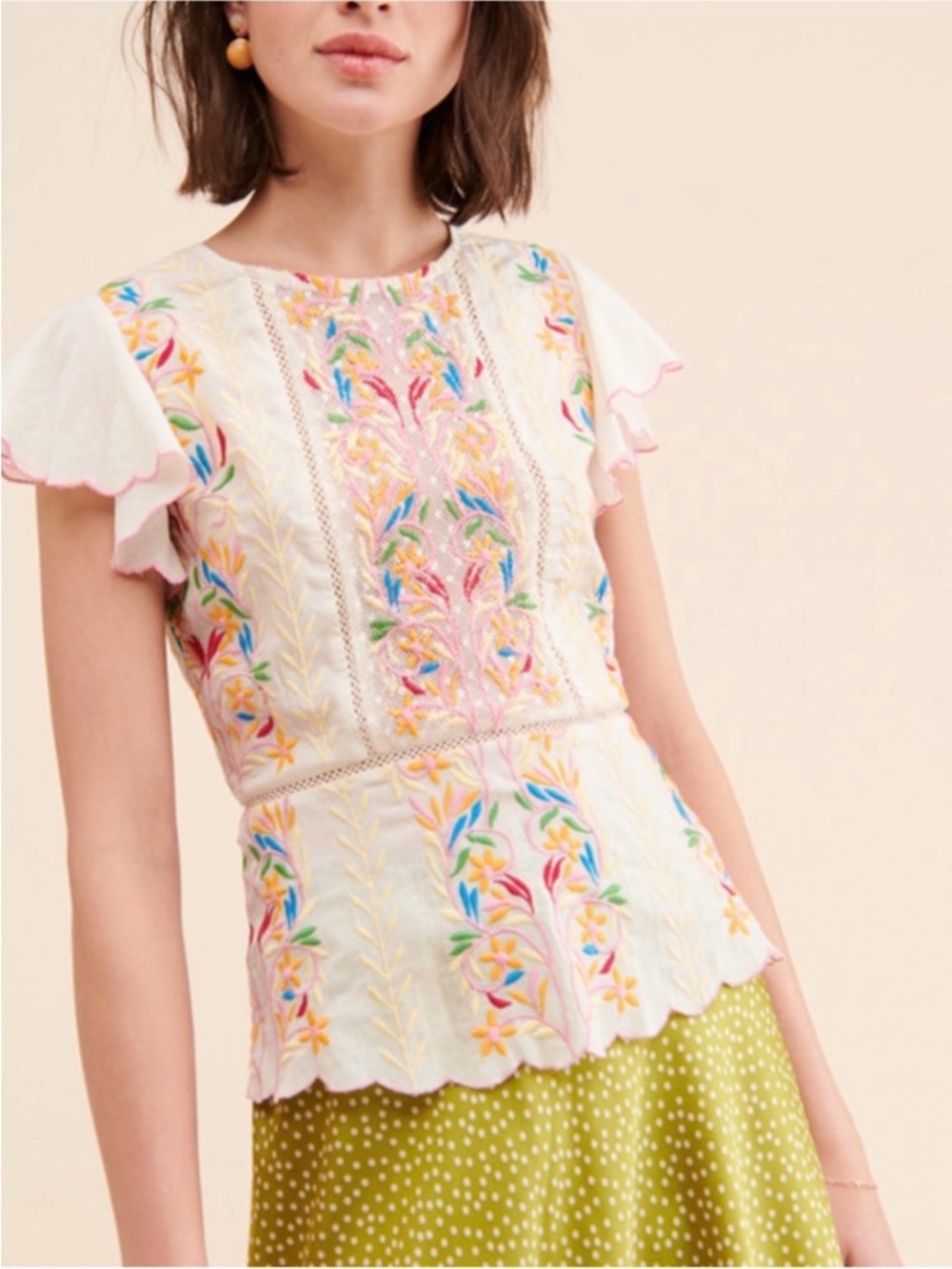 Antik Batik Embroidered Peplum open back blouse size large 42